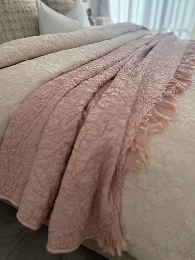 Angelica soft ndusty pink Coverlet throw 3 piece set queen / king size - Luscious Homewares
