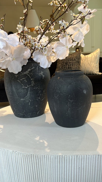 Heritage black charcoal stone vase