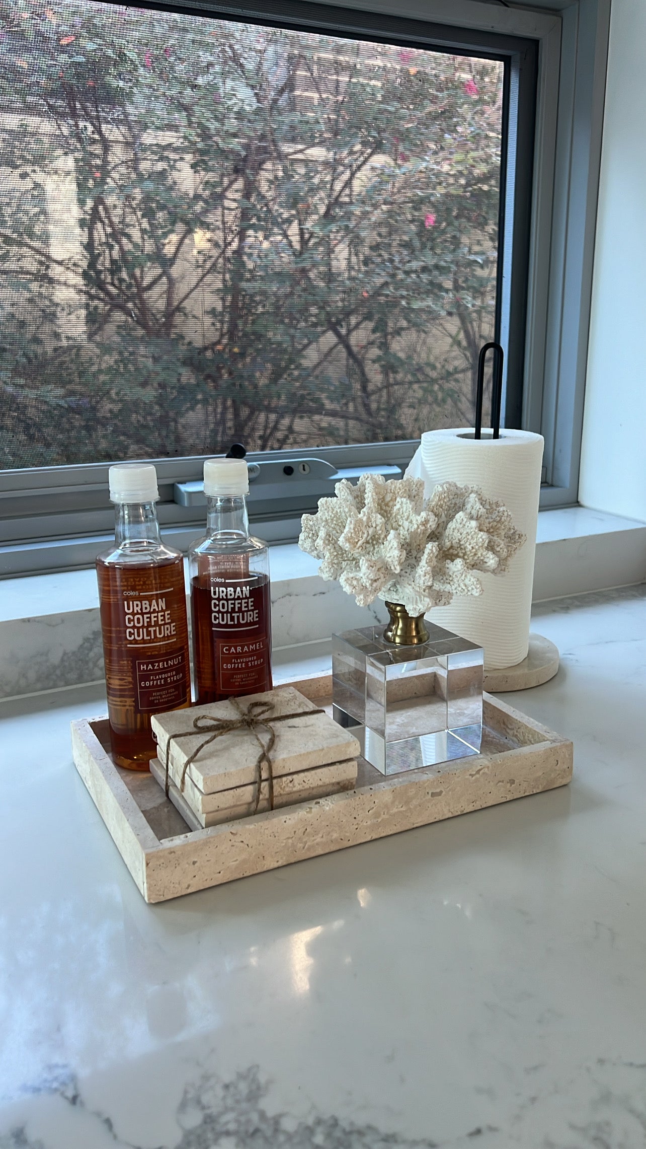 Travertine stone coaster set x 4 - Luscious Homewares