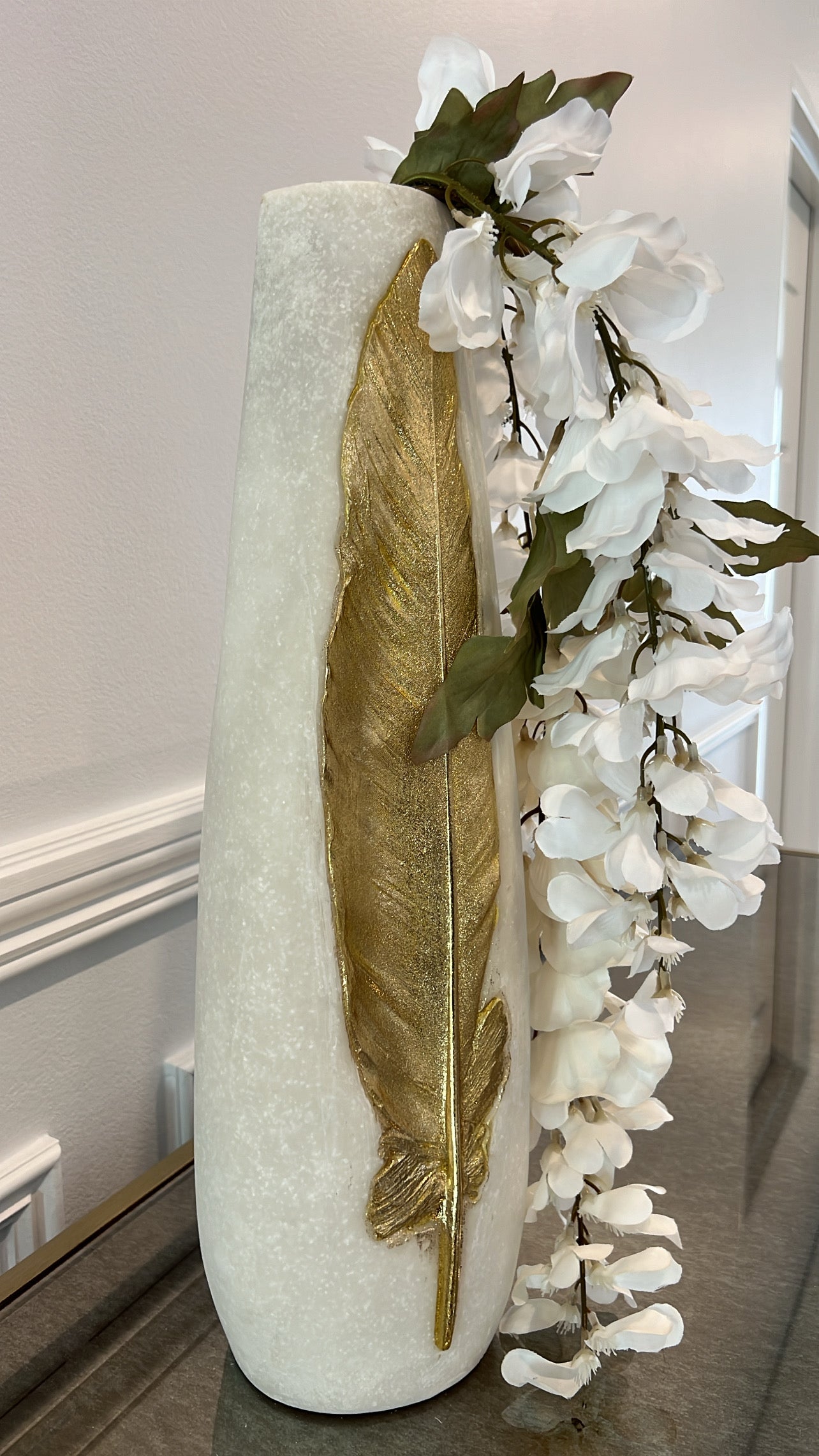 Jalina resin Quartz vase gold foil leaf - Luscious Homewares