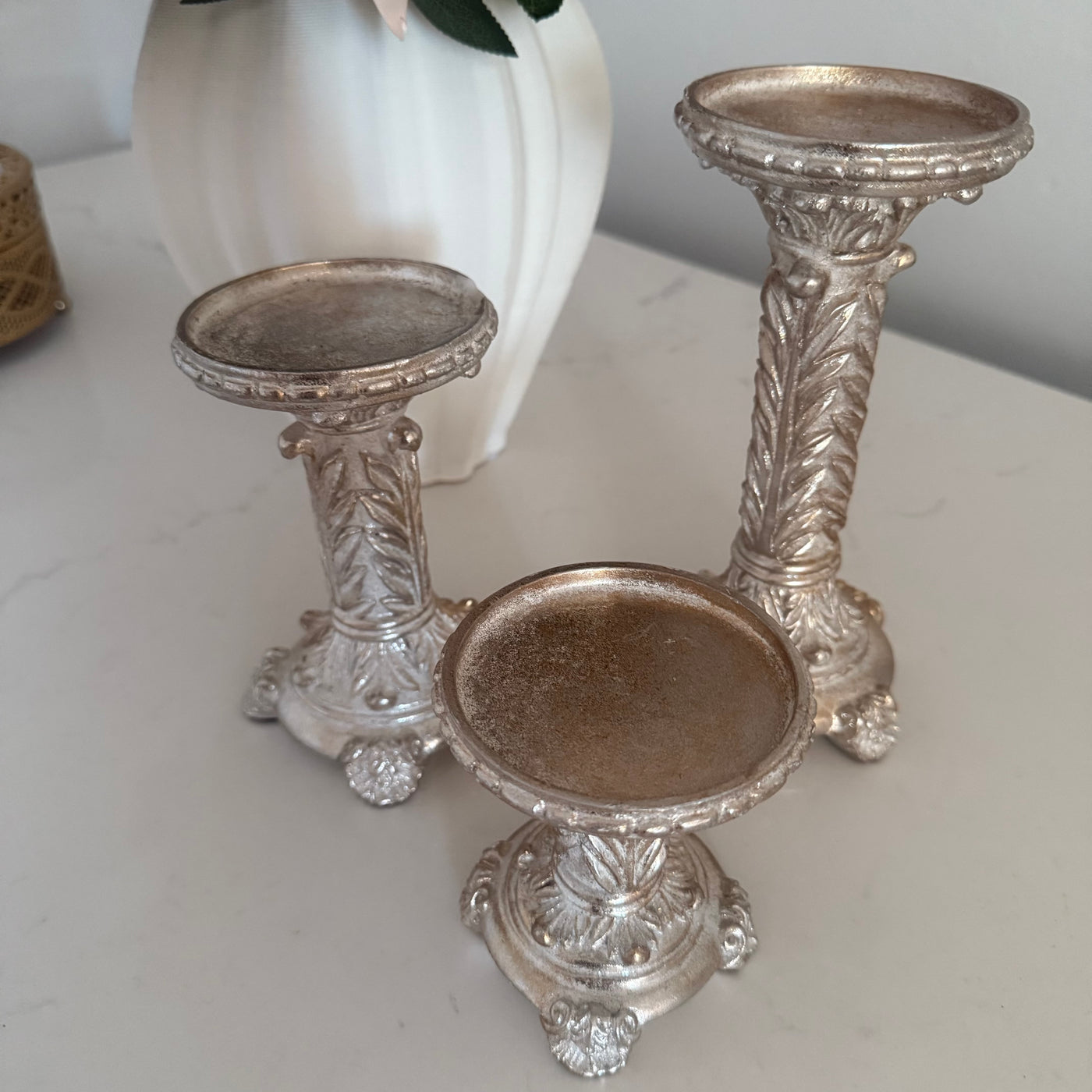 Victorian champagne 3 piece Candle holder set - Luscious Homewares
