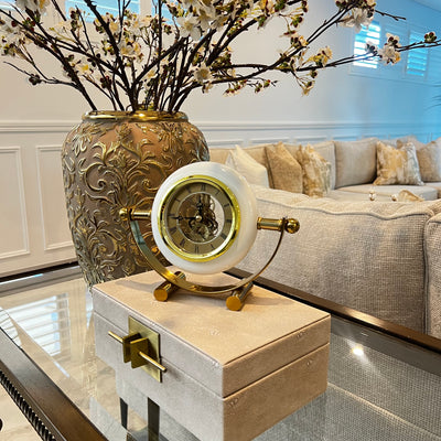 Gold and white brass clock - Luscious Homewares
