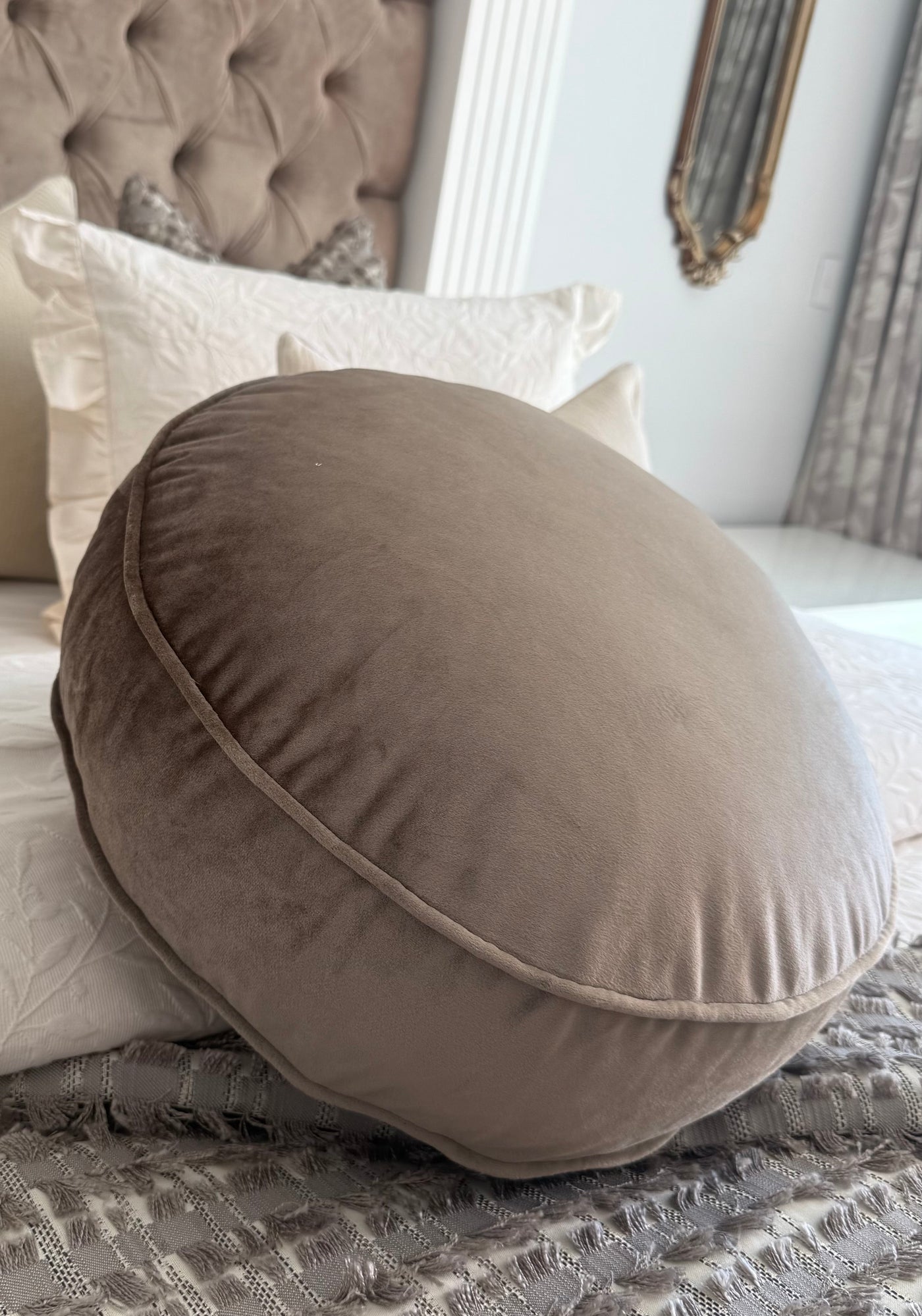 Dark champagne round cushion 50cm diameter - Luscious Homewares