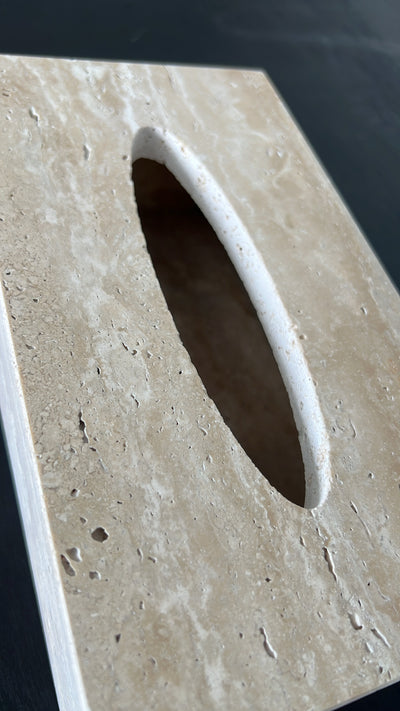 Travertine stone tissue box