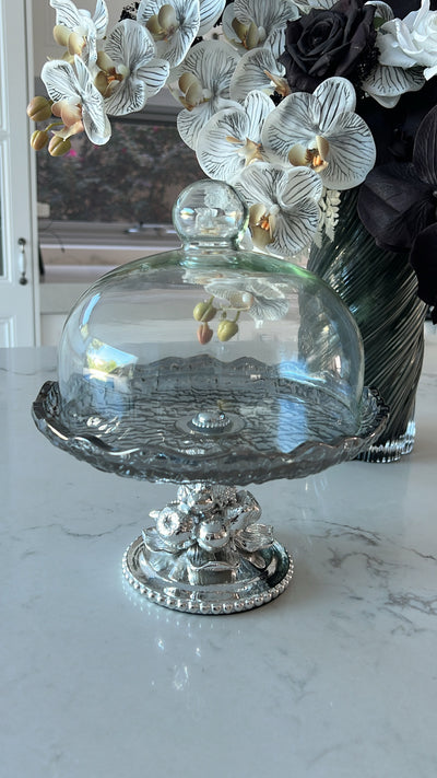 Yissra silver serving cake + dome - Luscious Homewares
