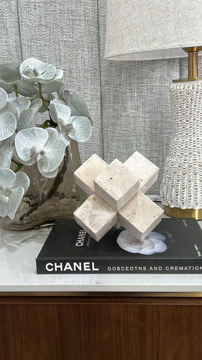Geometric travertine stone sculpture - Luscious Homewares