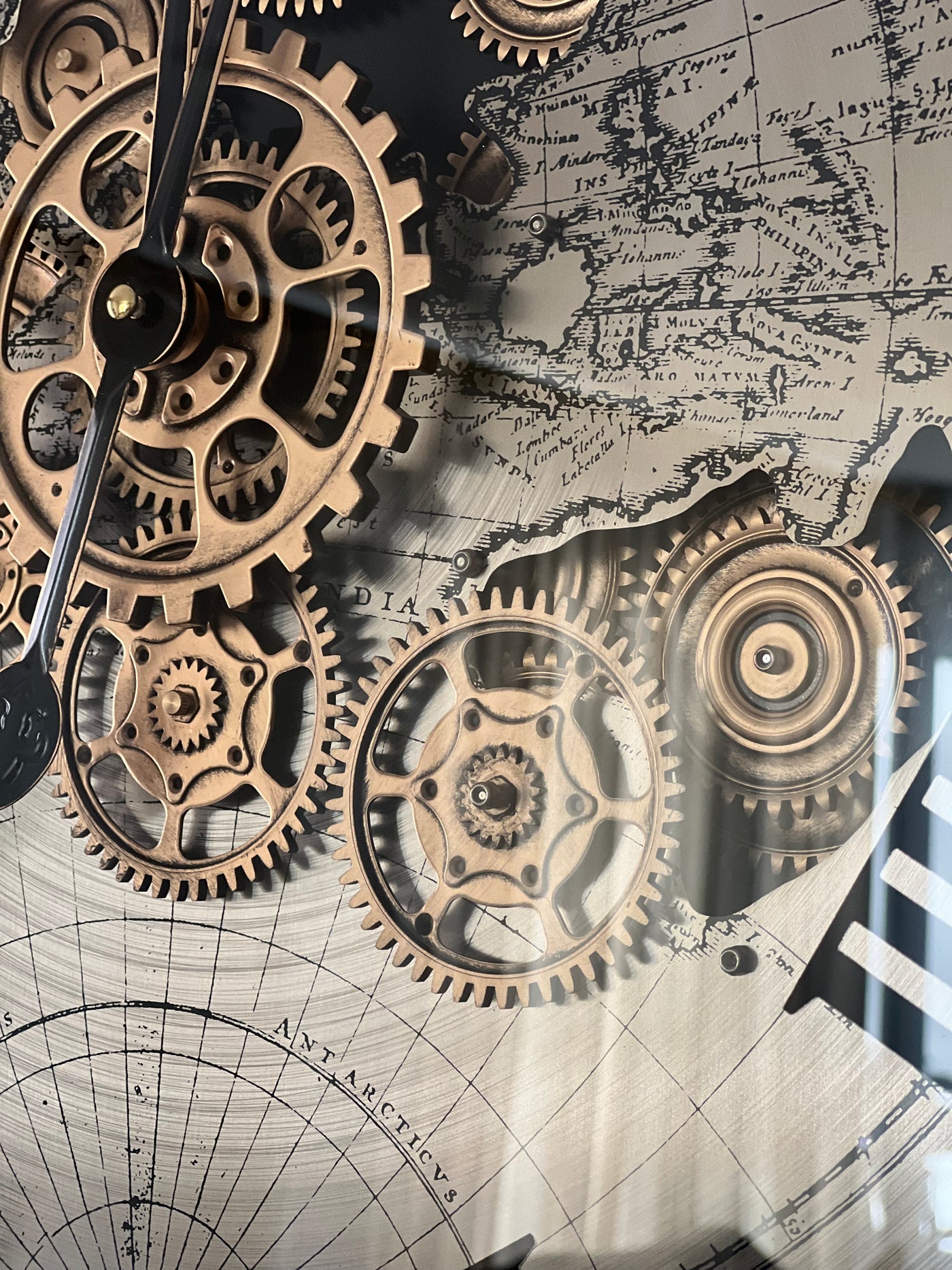 Rustic champagne round wall clock with exposed gears 60cm - Luscious Homewares