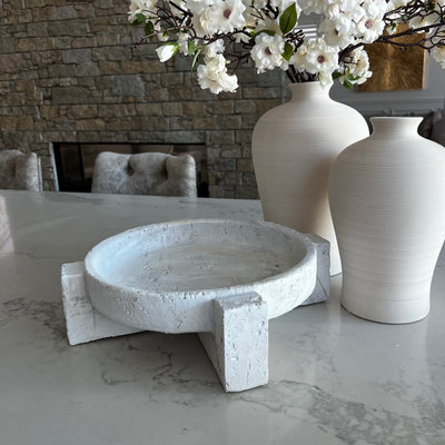 Pedestal white Stone Tray / decorative bowl - Luscious Homewares