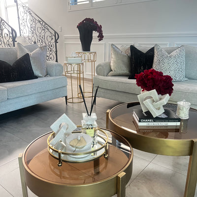 Dina round Gold mirror tray - Luscious Homewares