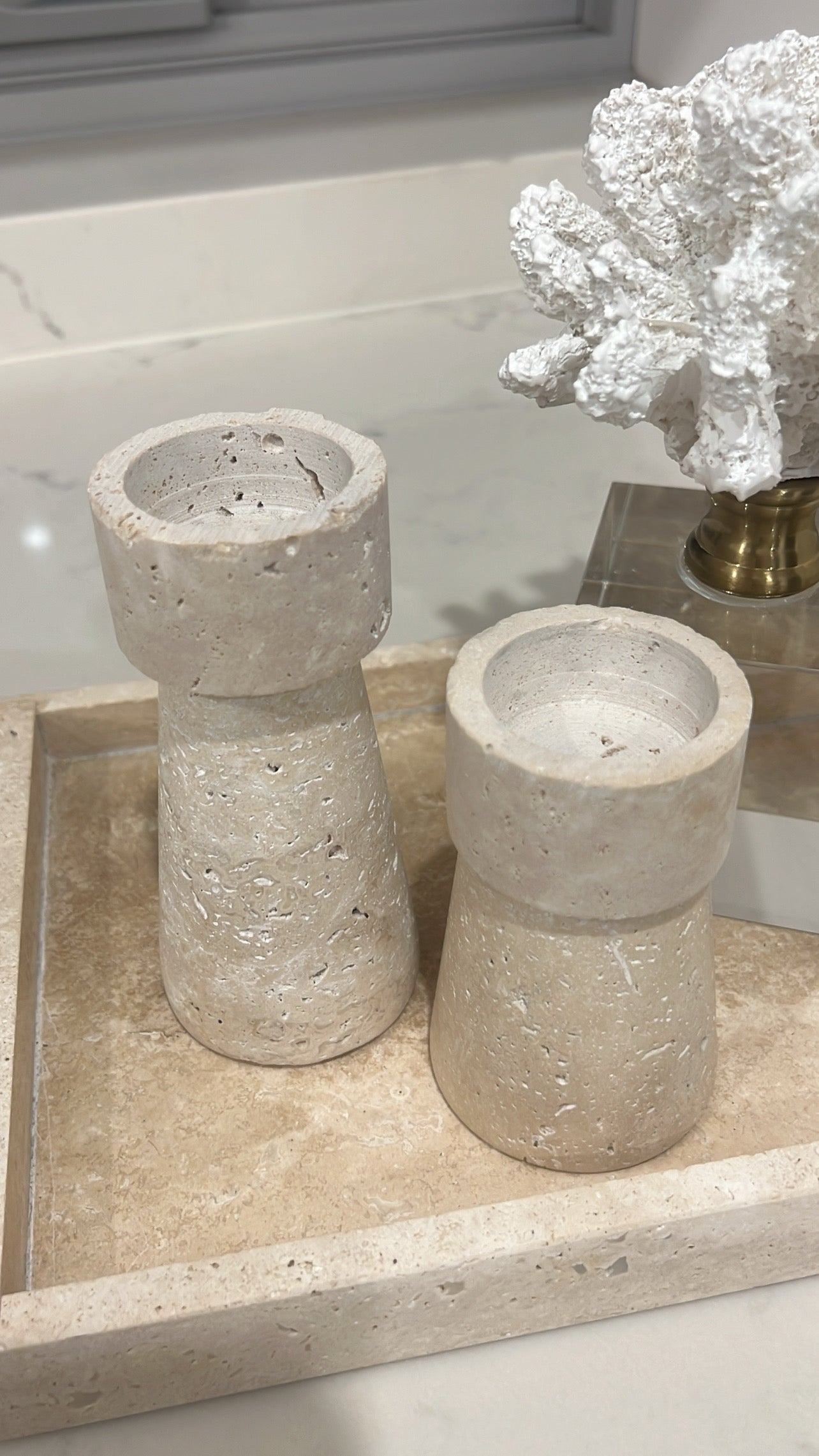 Petite Travertine stone Candle Holder - Luscious Homewares