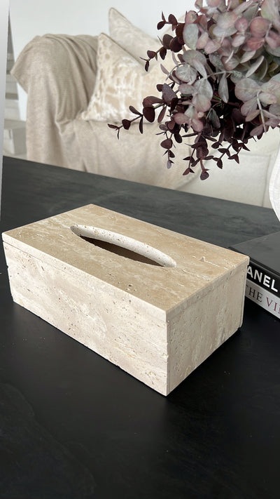 Travertine stone tissue box