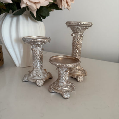Victorian champagne 3 piece Candle holder set - Luscious Homewares