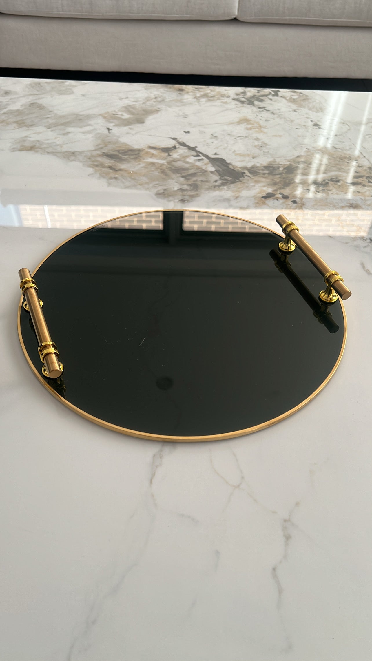 Smoked glass round tray - Luscious Homewares