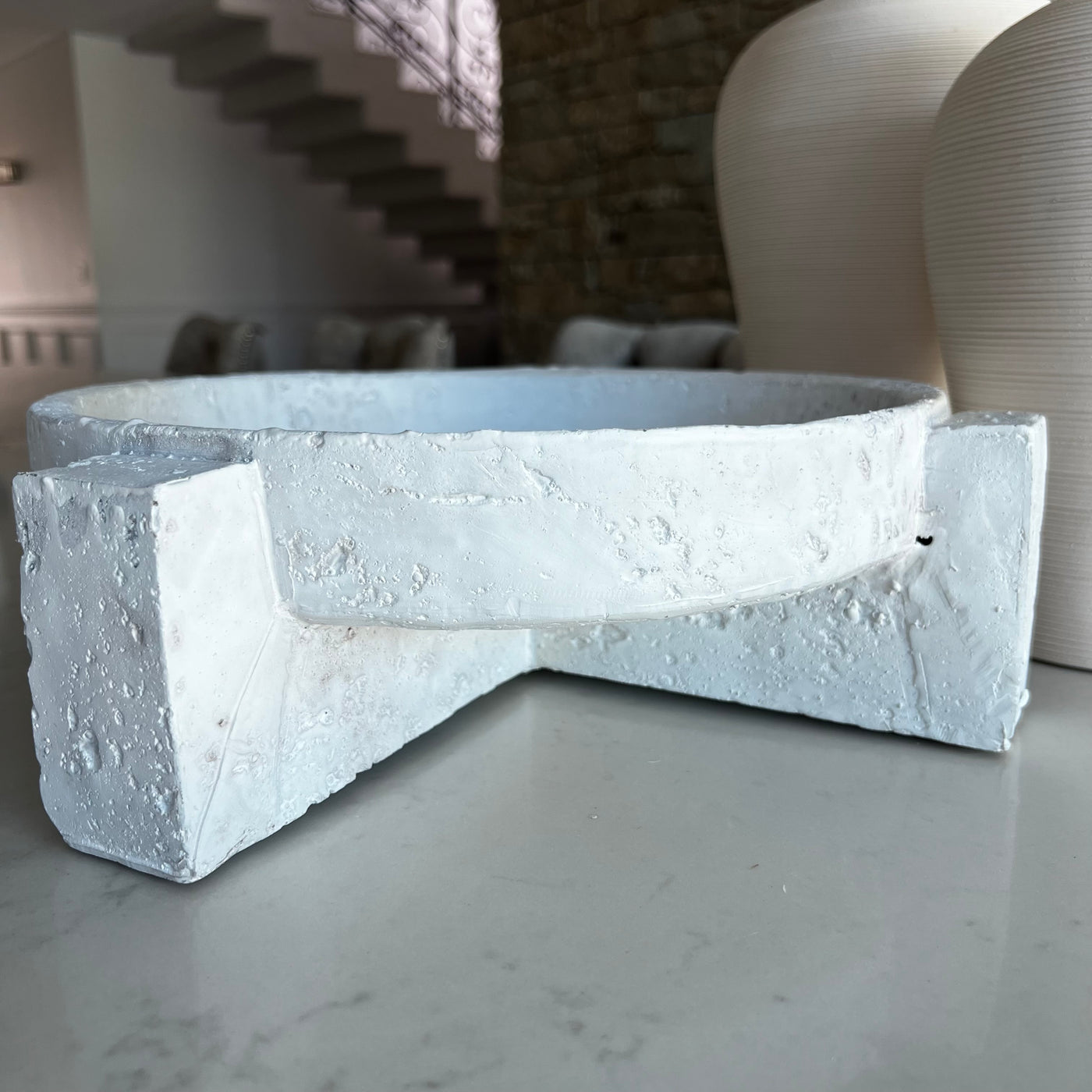 Pedestal white Stone Tray / decorative bowl - Luscious Homewares