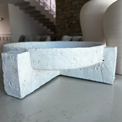Pedestal white Stone Tray / decorative bowl - Luscious Homewares