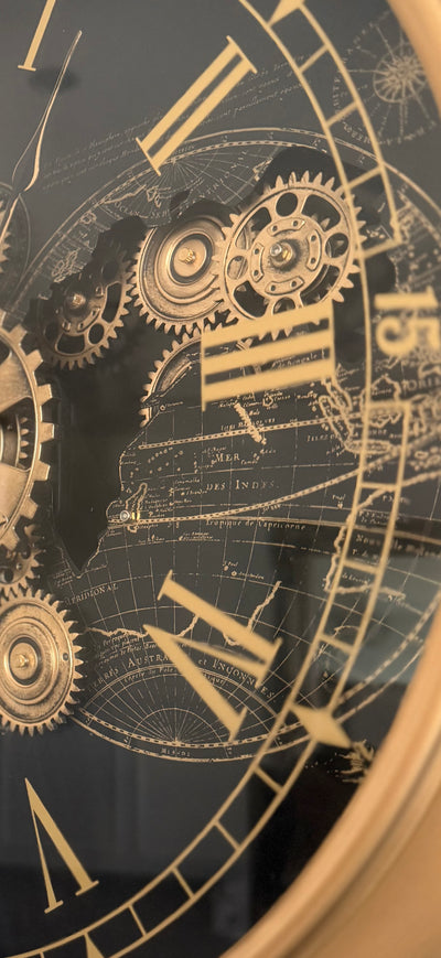 Large gold tripod floor gear clock 186cm - Luscious Homewares