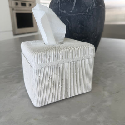 White ribbed Stone tissue box - Luscious Homewares