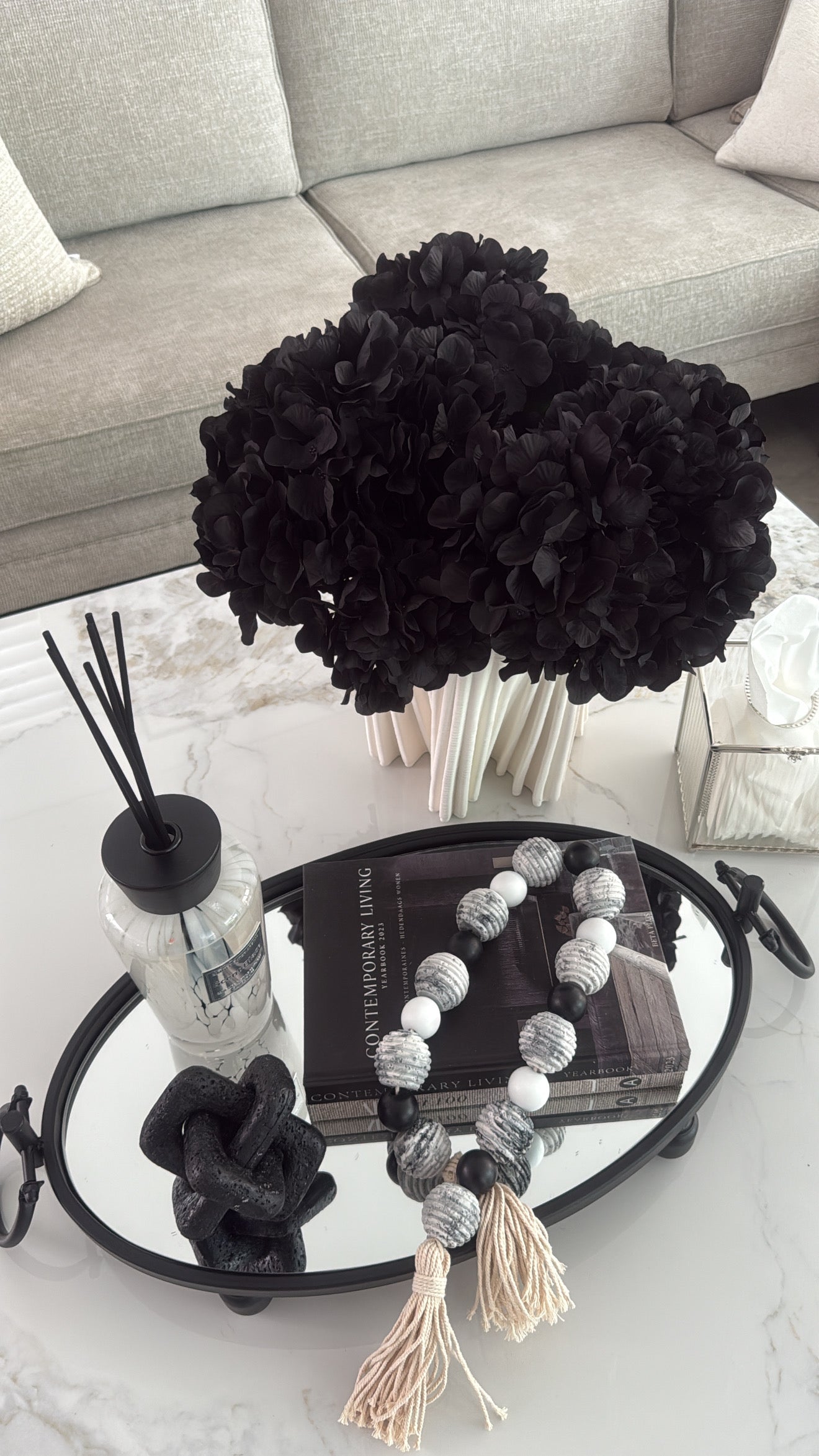 Black Hydrangeas + 3d print white vase - Luscious Homewares