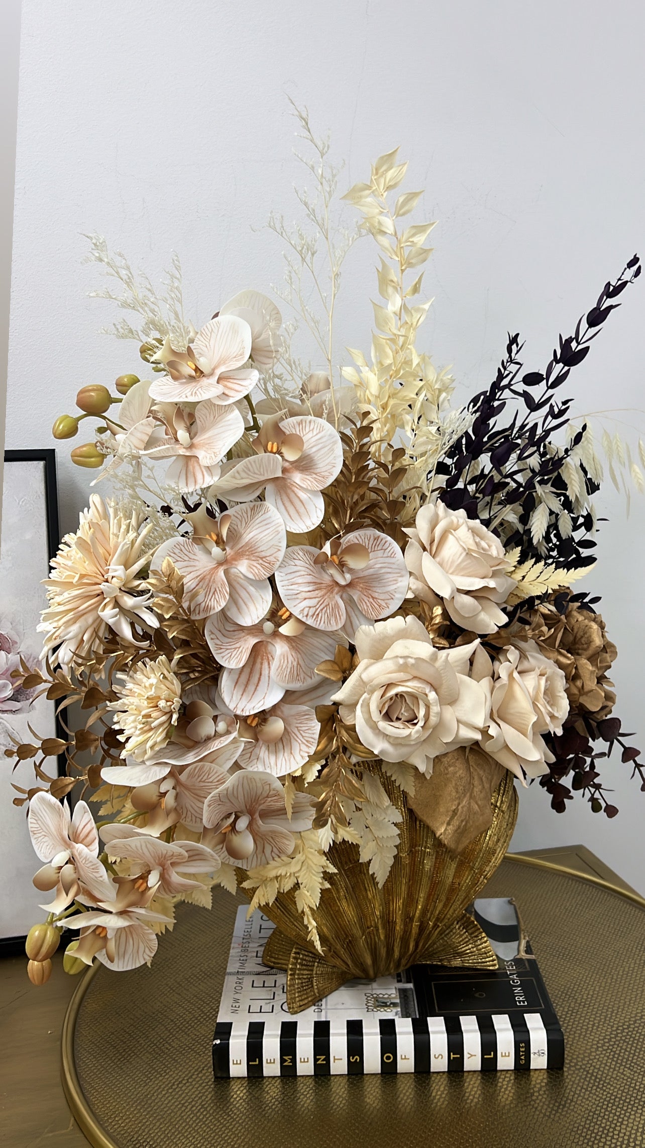 Golden shell floral arrangement