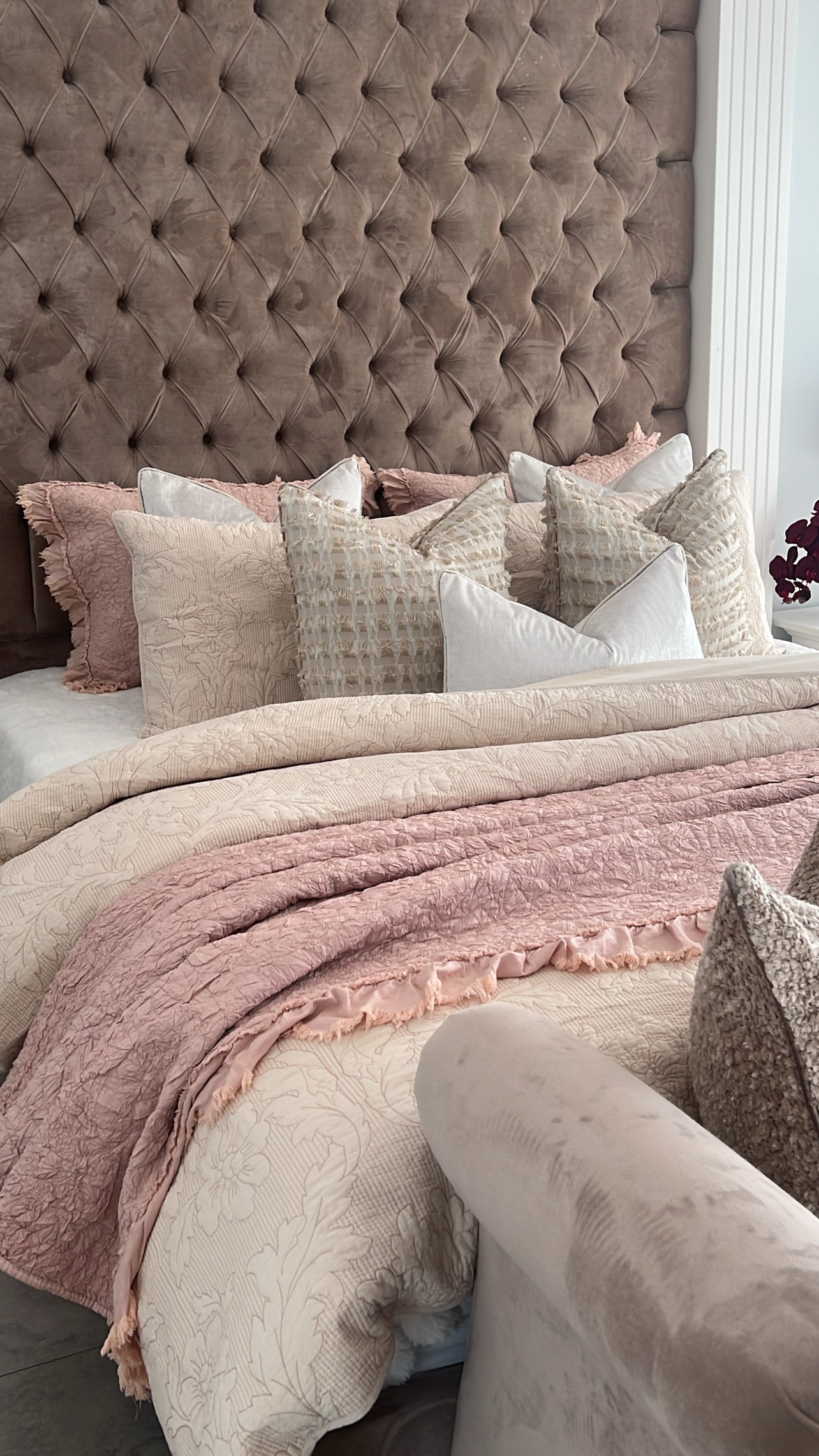 Angelica soft ndusty pink Coverlet throw 3 piece set queen / king size - Luscious Homewares