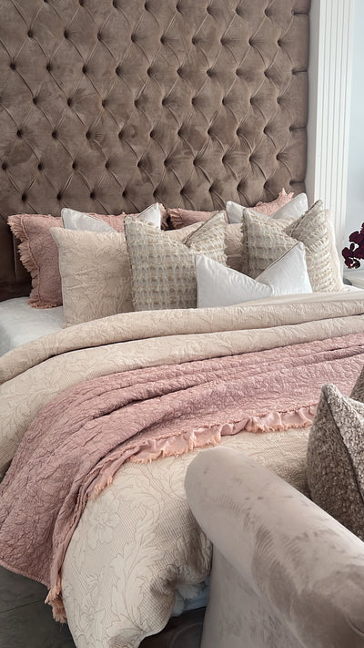 Angelica soft ndusty pink Coverlet throw 3 piece set queen / king size - Luscious Homewares