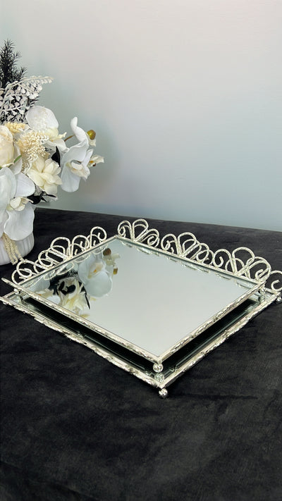 Saraya silver mirror tray - Luscious Homewares