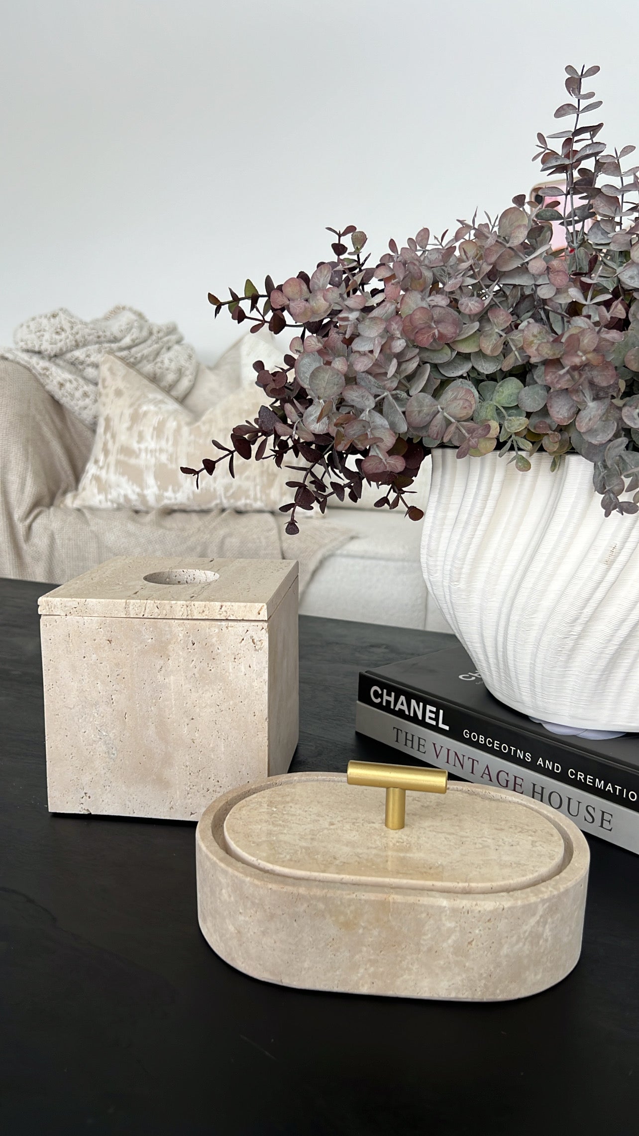 Travertine stone square tissue box