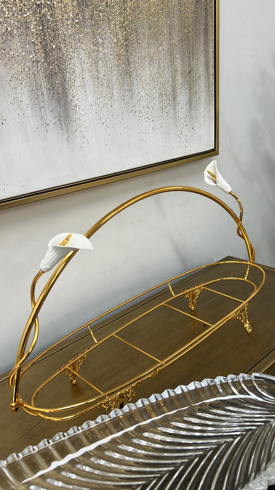 Tulip gold rack serving platter with handle