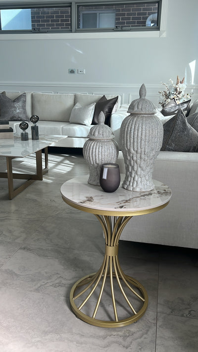 Marble white and gold round side table - Luscious Homewares