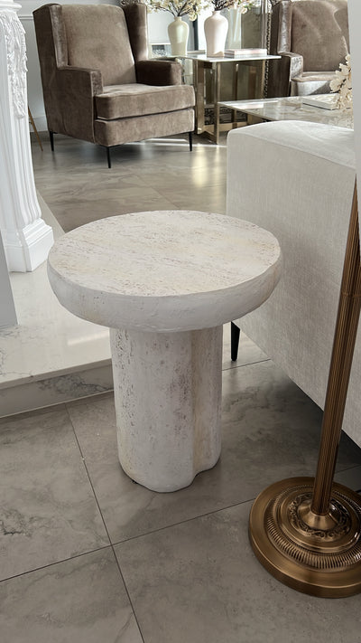 Maria White stone round side table - Luscious Homewares