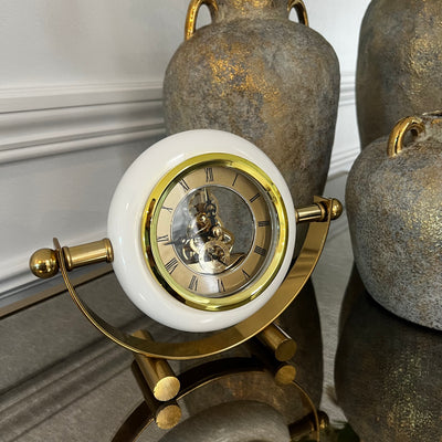 Gold and white brass clock - Luscious Homewares