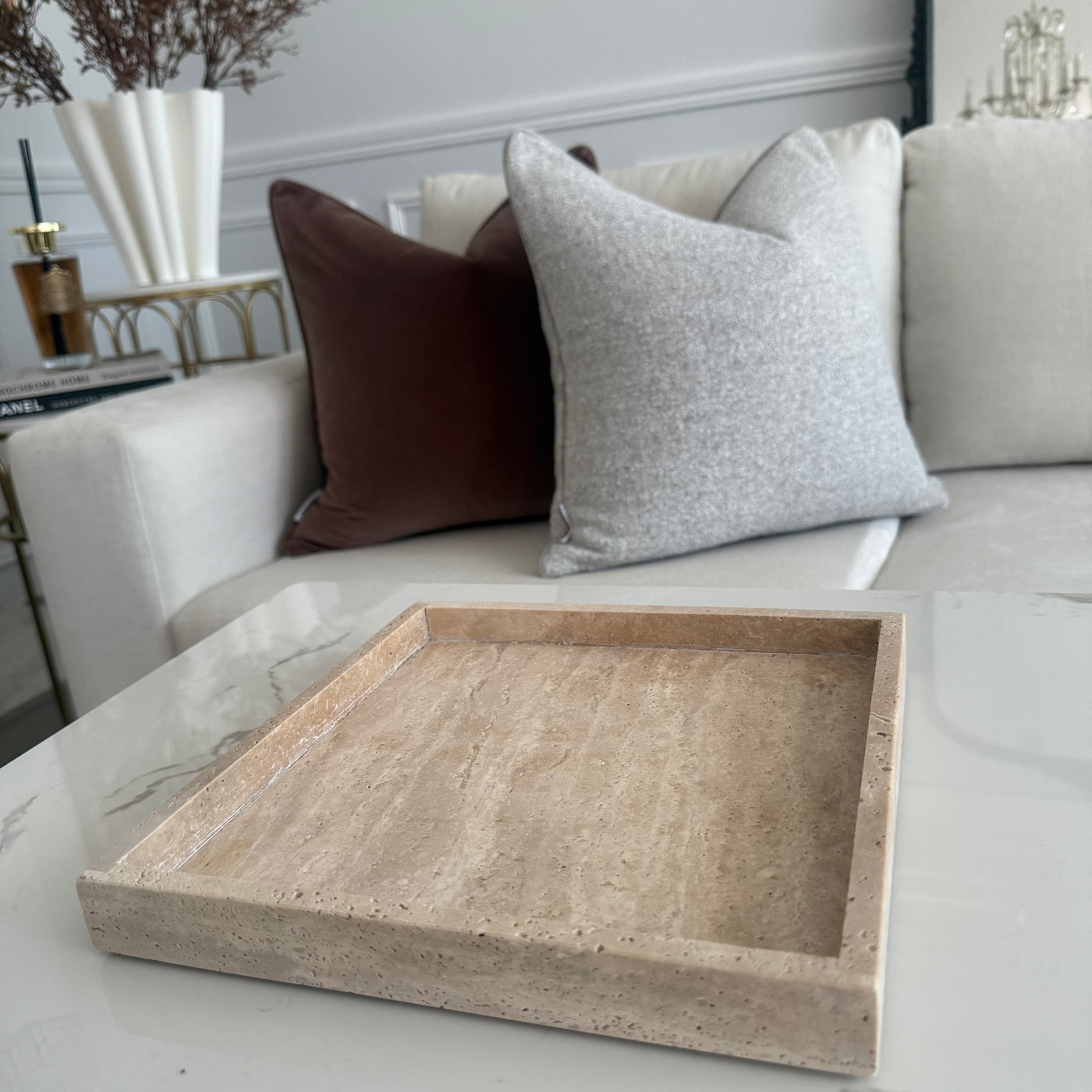Travertine Stone square tray 25x25cm - Luscious Homewares