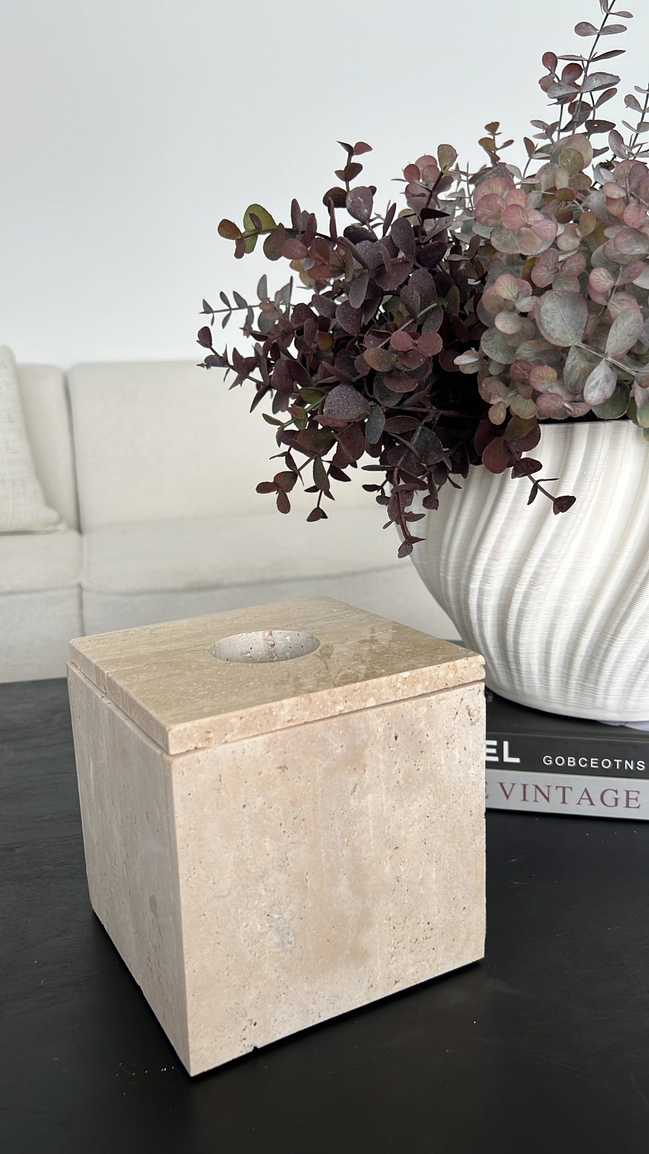 Travertine stone square tissue box