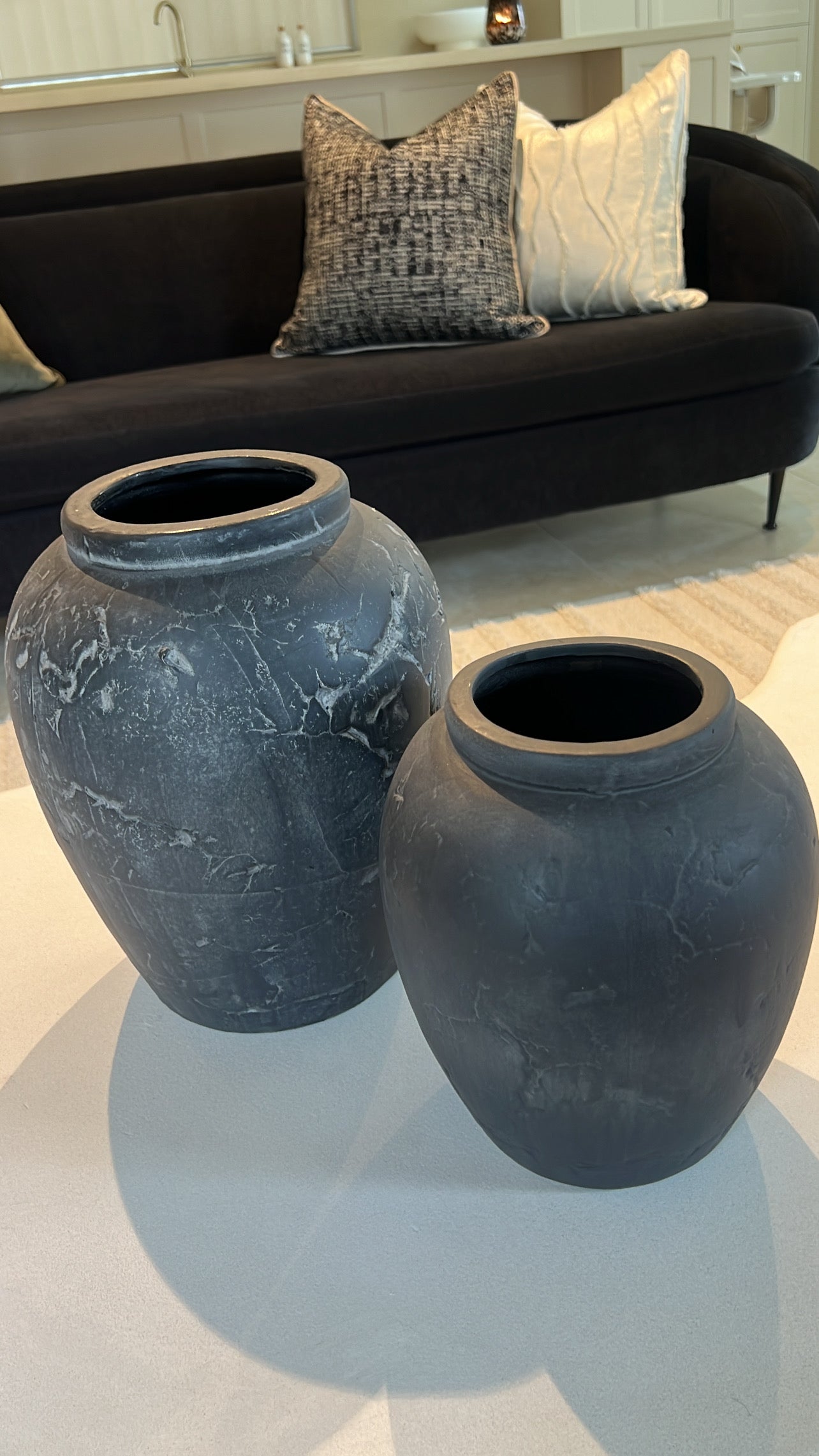 Heritage black charcoal stone vase