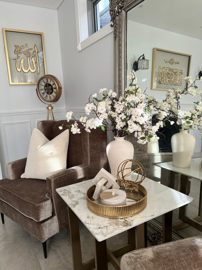 Ciara round Gold rimmed mirror tray - Luscious Homewares