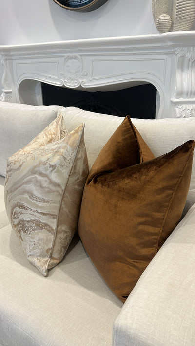 De-luxe caramel velvet cushion - Luscious Homewares