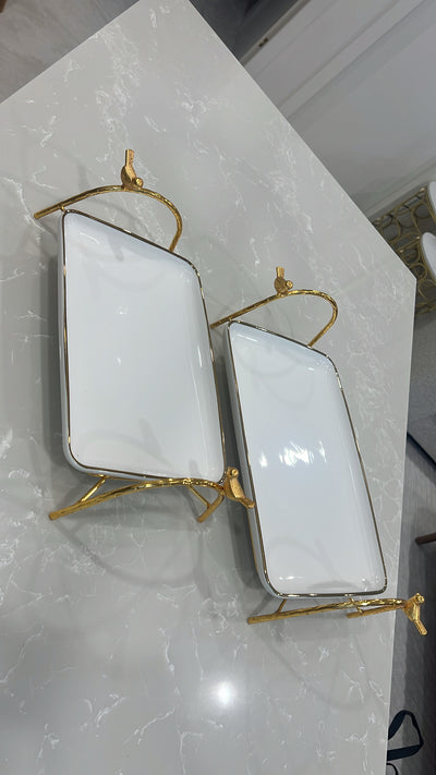 Asffor rectangle gold and white serving platter