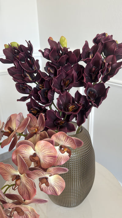 Burgundy Cymbidium orchid artificial stem - Luscious Homewares