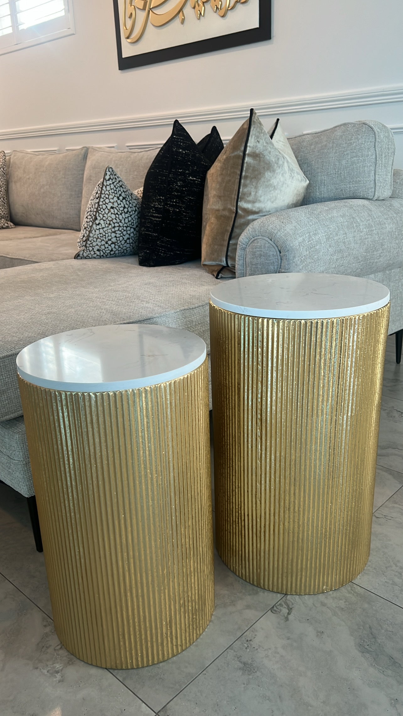 Ribbed marble gold table set of 2 - Luscious Homewares