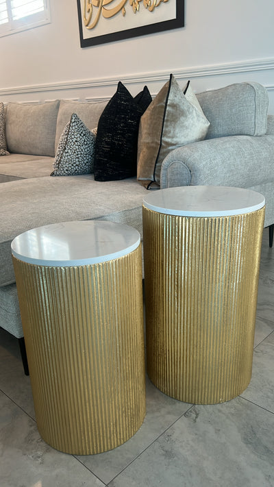 Ribbed marble gold table set of 2 - Luscious Homewares