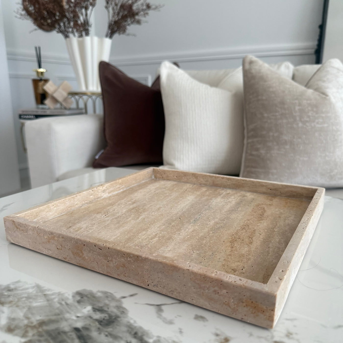 Travertine Stone square tray 30x30cm - Luscious Homewares