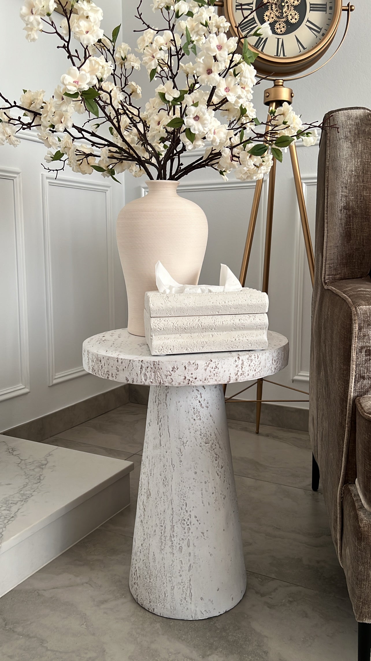 Nancy White stone round side table - Luscious Homewares