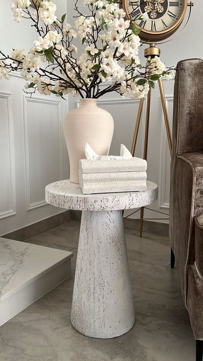 Nancy White stone round side table - Luscious Homewares