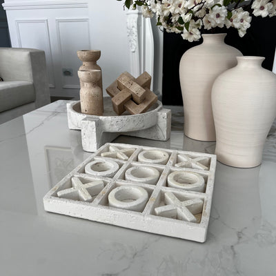 Pedestal white Stone Tray / decorative bowl - Luscious Homewares