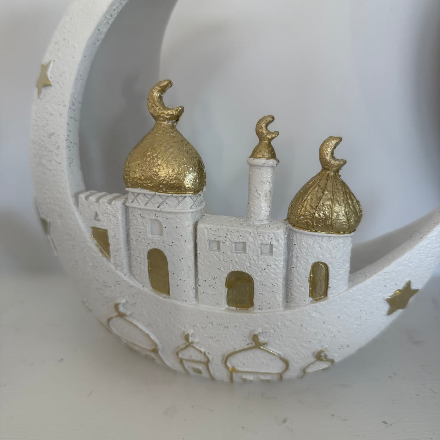 Ramadan gold and white display moon ornament
