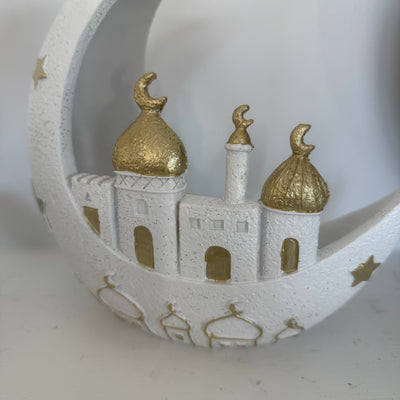 Ramadan gold and white display moon ornament