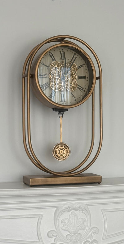 Rustic Pendulum Moving Gears Desk Clock, Gold - Luscious Homewares