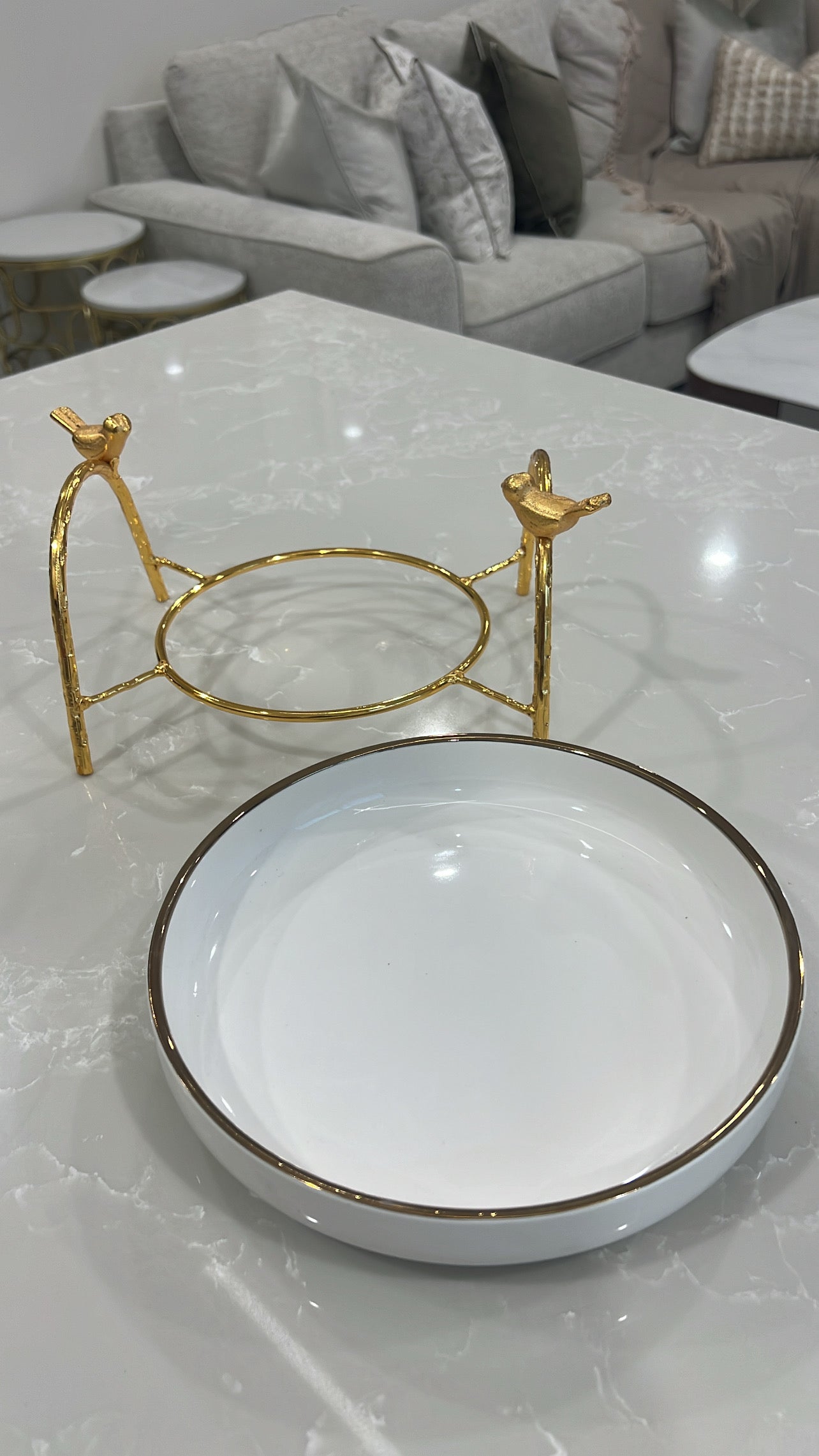 Asffor white and gold serving flat bowl