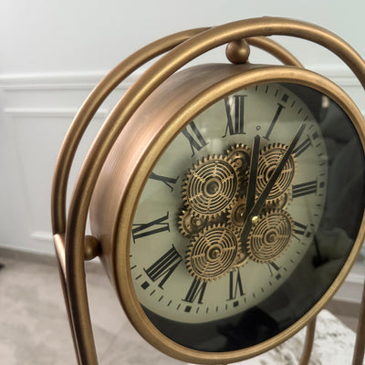 Rustic Pendulum Moving Gears Desk Clock, Gold - Luscious Homewares