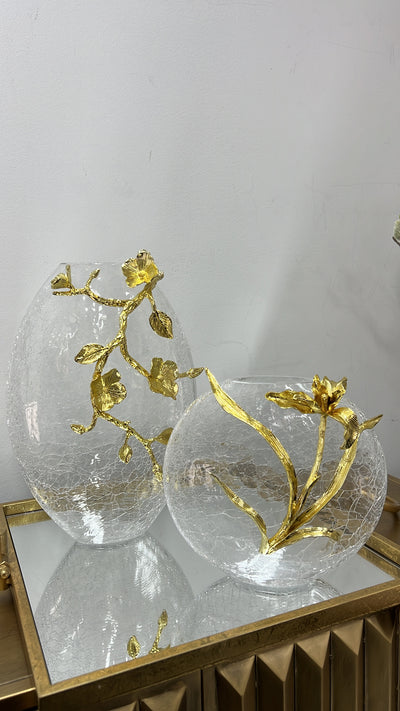 Floral gold brass stem vase